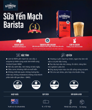 [CHỈ GIAO TP.HCM] SỮA HẠT ALTERNATIVE HỘP 1L – SỮA YẾN MẠCH BARISTA