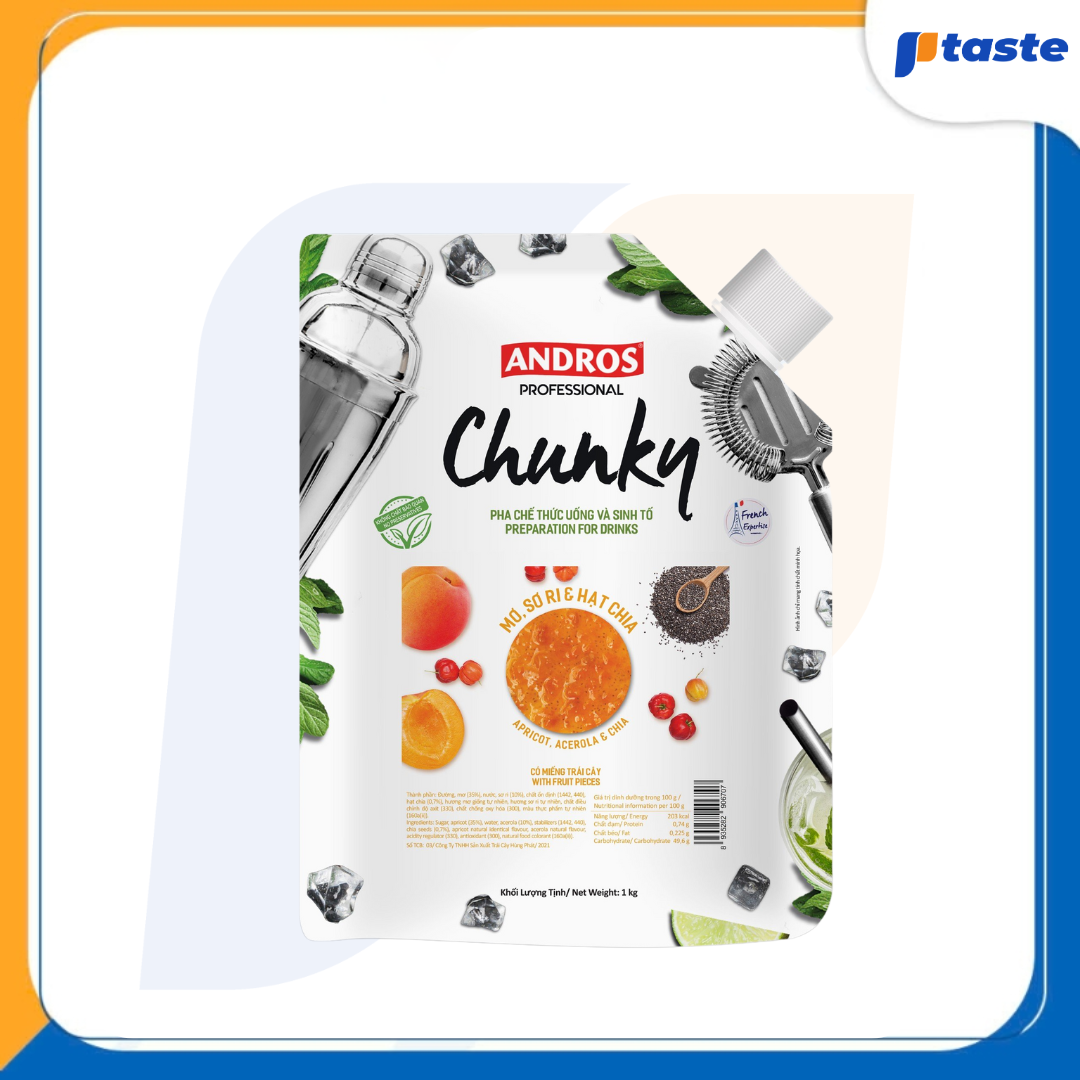 MỨT MƠ, SƠ RI & HẠT CHIA ANDROS CHUNKY 1KG